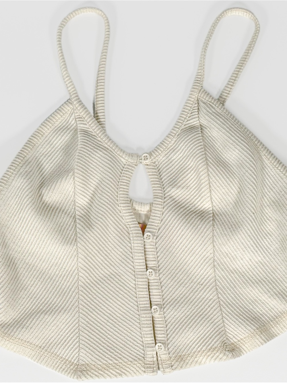 Urban Outfitters Ribbed Button Front Cropped Tank Top Cream Medium